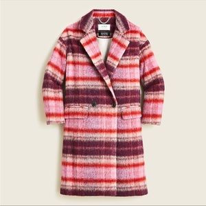 JCREW Collection Womens Burgundy Tartan Italian Brushed Wool Top Coat Size Large